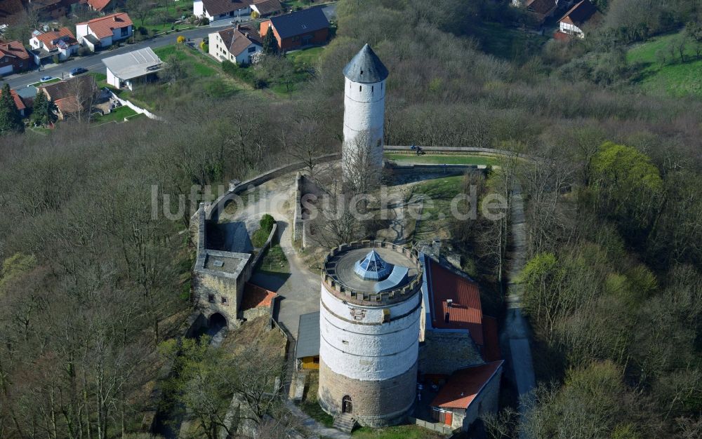 Luftbild Bovenden - Burg Plesse, auch Plesseburg oder Ruine Plesseburg genannt, in Bovenden im Bundesland Niedersachsen