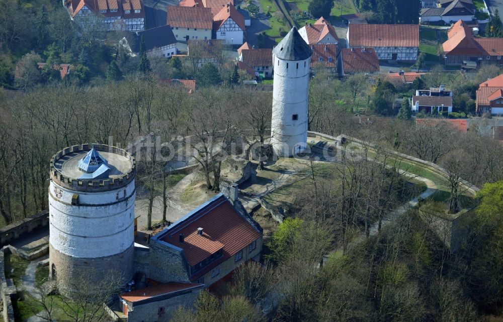 Bovenden aus der Vogelperspektive: Burg Plesse, auch Plesseburg oder Ruine Plesseburg genannt, in Bovenden im Bundesland Niedersachsen