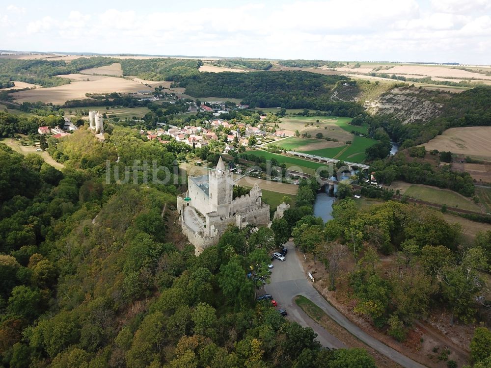 Luftaufnahme Bad Kösen - Burg Rudelsburg in Bad Kösen im Bundesland Sachsen-Anhalt, Deutschland