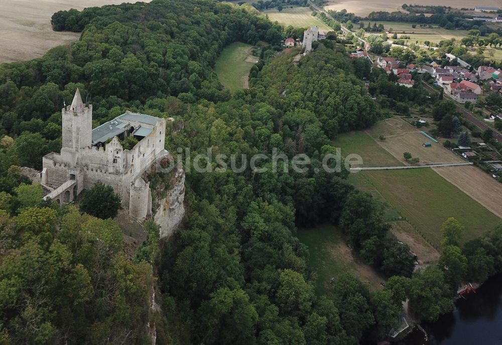 Bad Kösen von oben - Burg Rudelsburg in Bad Kösen im Bundesland Sachsen-Anhalt, Deutschland