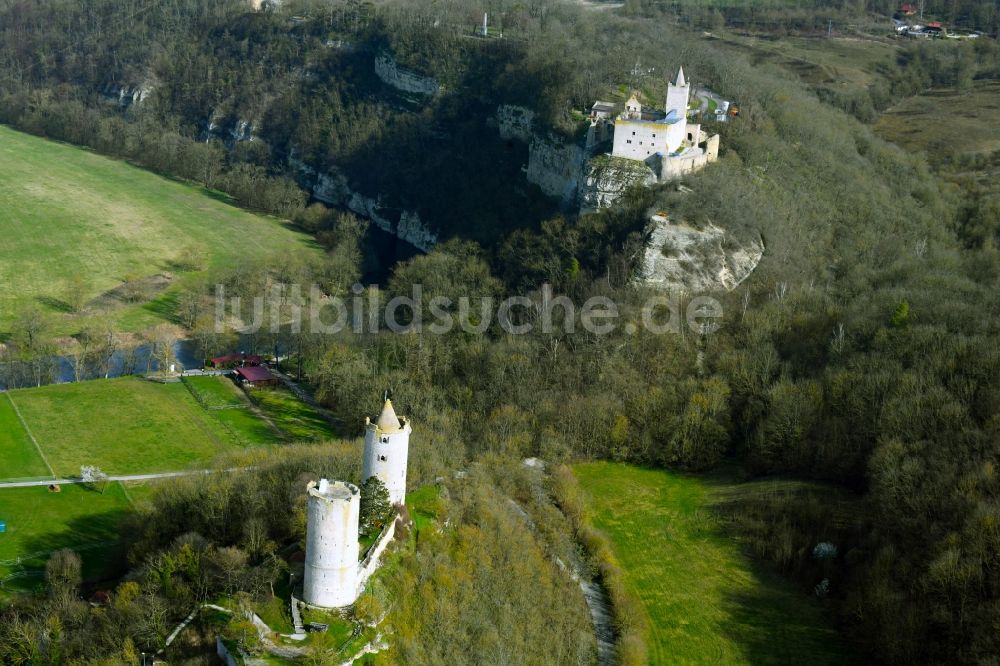 Luftaufnahme Bad Kösen - Burg Rudelsburg in Bad Kösen im Bundesland Sachsen-Anhalt, Deutschland