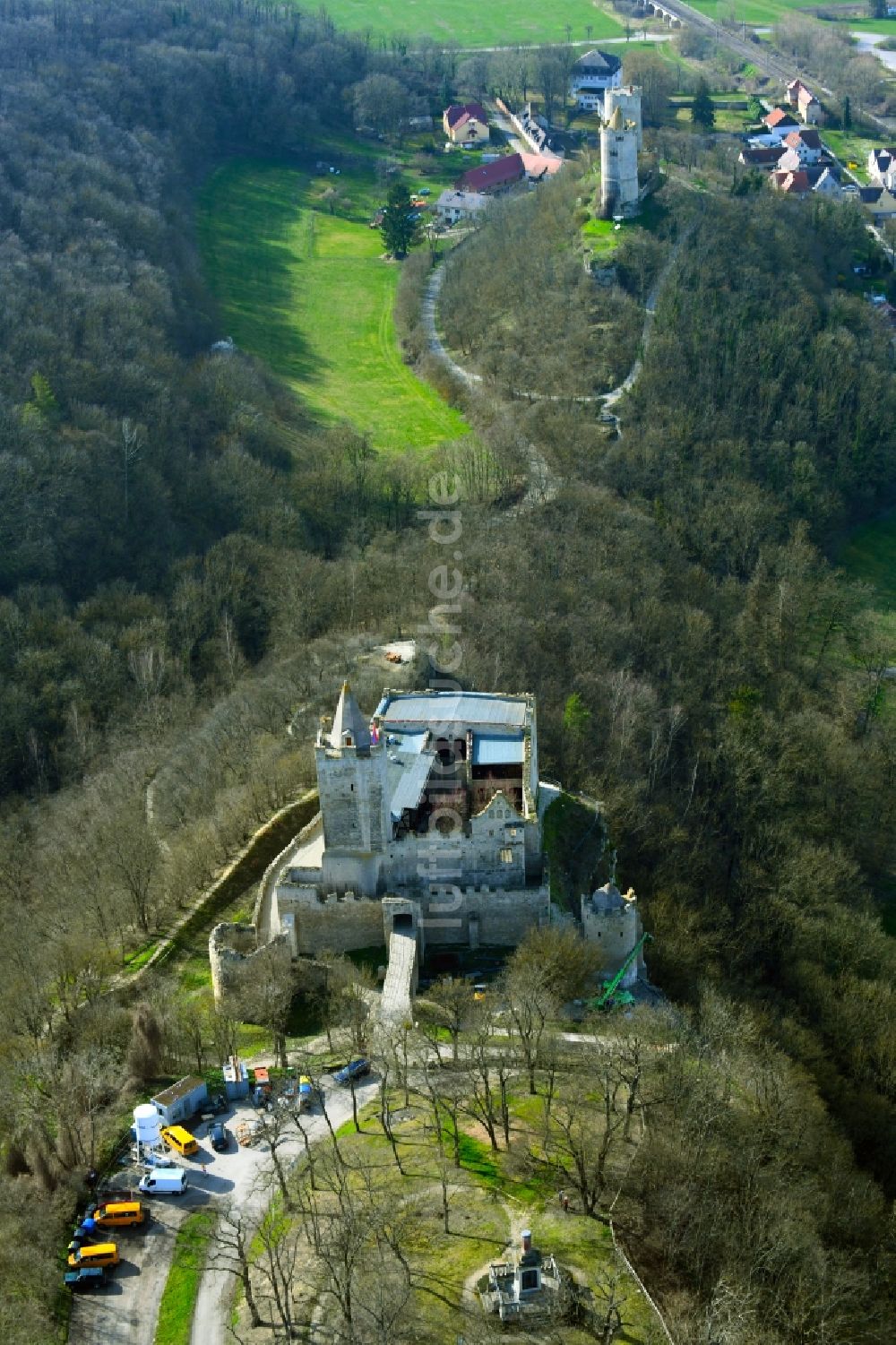 Bad Kösen aus der Vogelperspektive: Burg Rudelsburg in Bad Kösen im Bundesland Sachsen-Anhalt, Deutschland