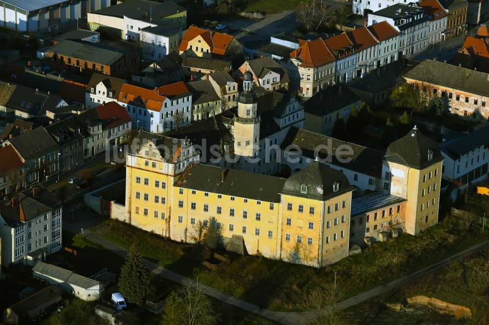 Coswig (Anhalt) aus der Vogelperspektive: Burganlage des Schloss in Coswig (Anhalt) im Bundesland Sachsen-Anhalt, Deutschland