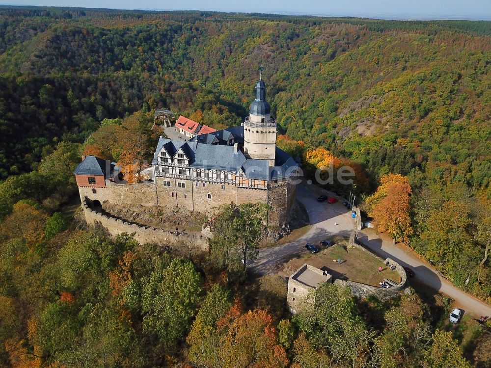 Falkenstein/Harz von oben - Burganlage des Schloss in Falkenstein/Harz im Bundesland Sachsen-Anhalt, Deutschland