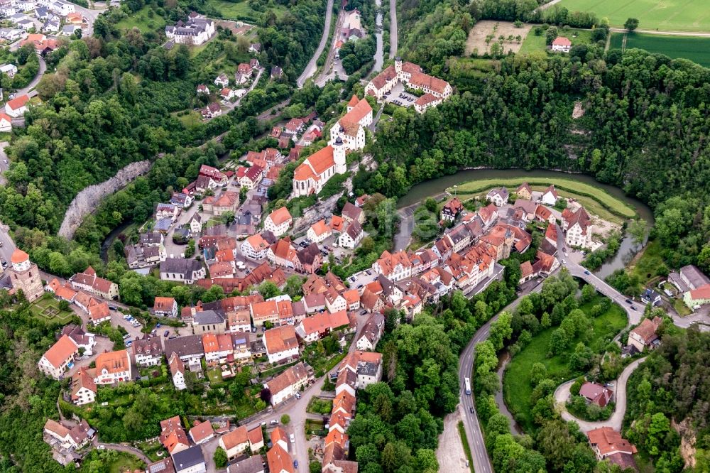 Luftbild Haigerloch - Burganlage des Schloss Haigerloch über der Eyach in Haigerloch im Bundesland Baden-Württemberg, Deutschland