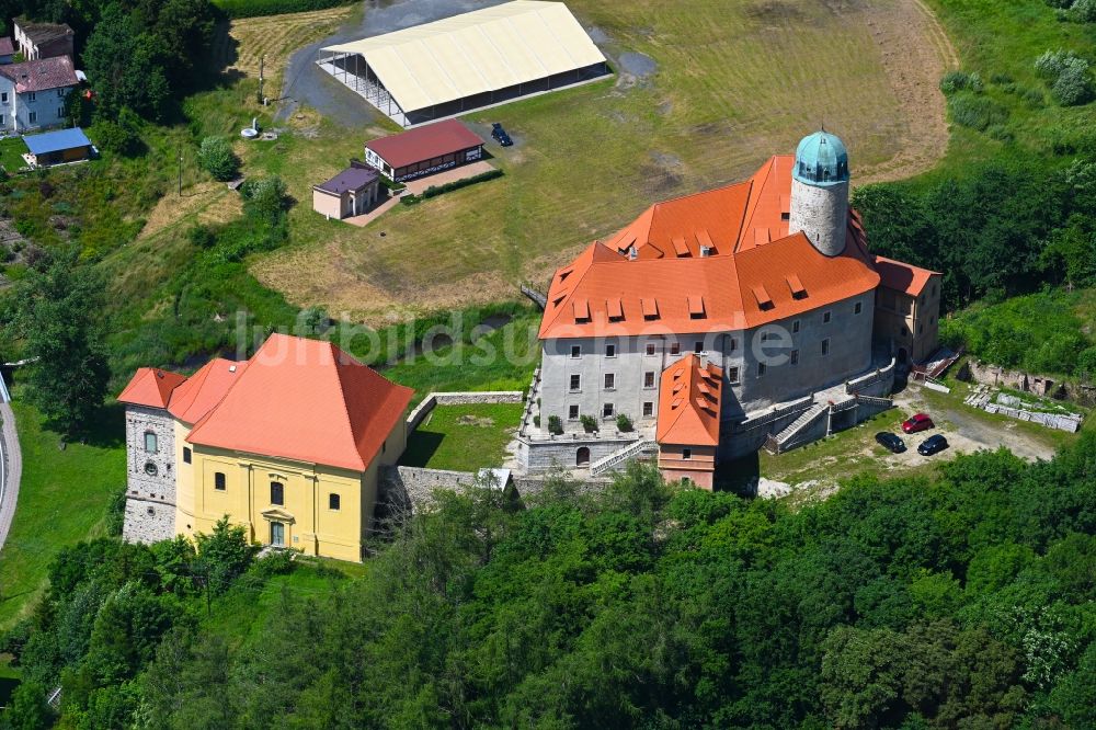 Luftbild Liba - Liebenstein - Burganlage des Schloss in Liba - Liebenstein in Cechy - Böhmen, Tschechien