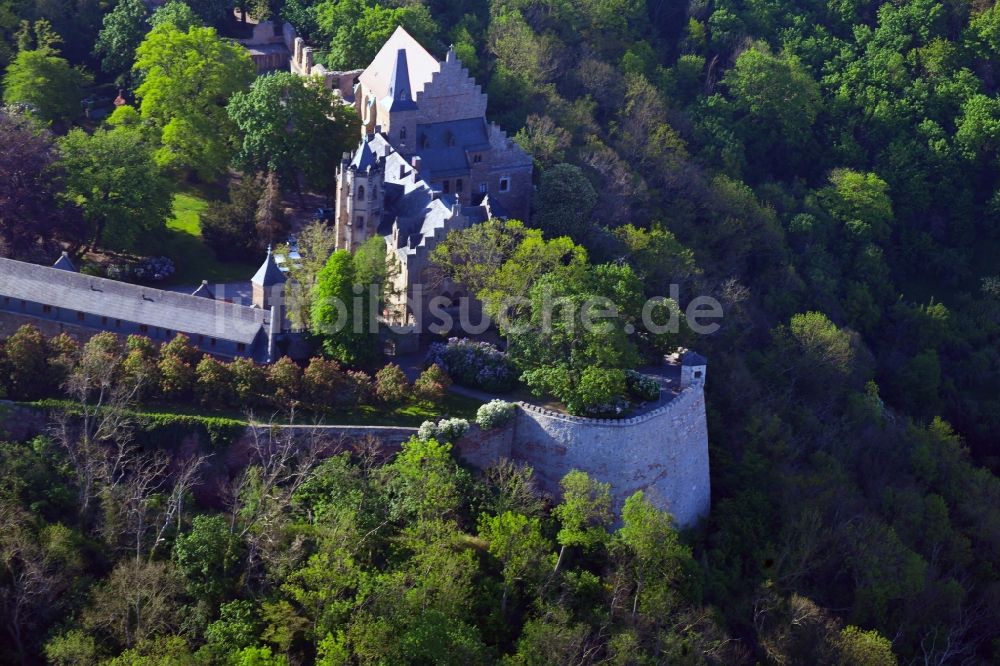 Luftaufnahme Mansfeld - Burganlage des Schloss Mansfeld in Mansfeld im Bundesland Sachsen-Anhalt, Deutschland
