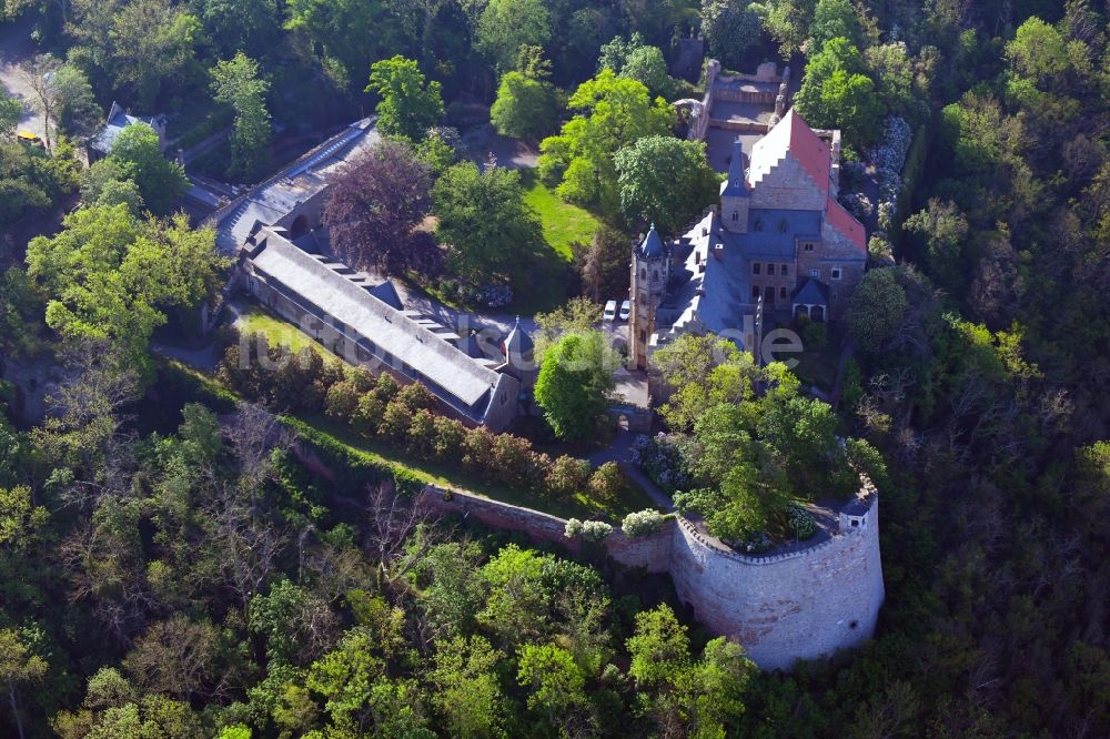 Mansfeld aus der Vogelperspektive: Burganlage des Schloss Mansfeld in Mansfeld im Bundesland Sachsen-Anhalt, Deutschland