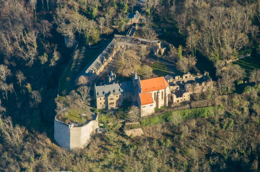 Mansfeld aus der Vogelperspektive: Burganlage des Schloss in Mansfeld im Bundesland Sachsen-Anhalt, Deutschland