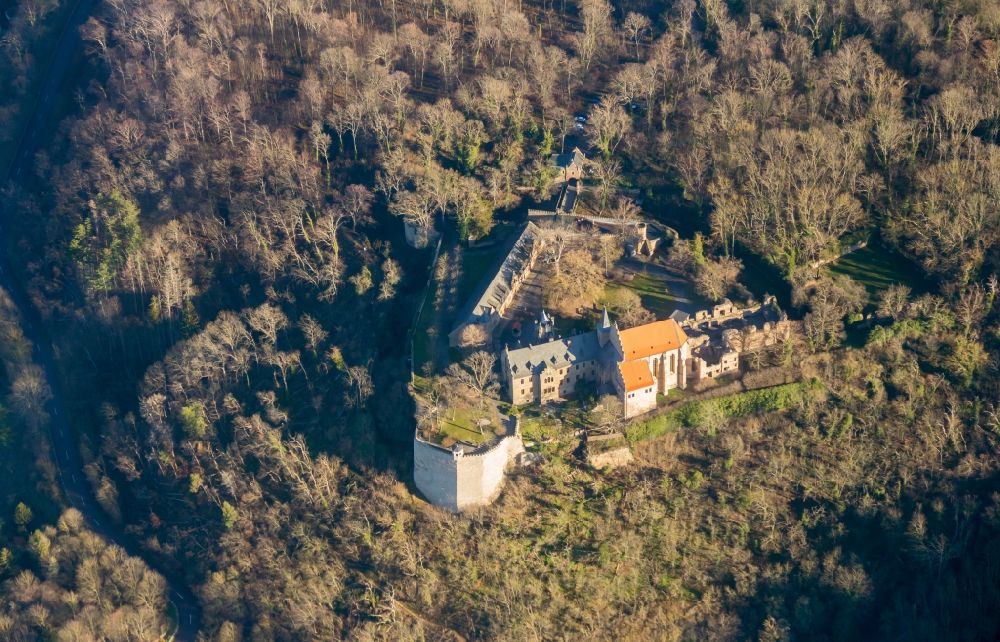 Luftbild Mansfeld - Burganlage des Schloss in Mansfeld im Bundesland Sachsen-Anhalt, Deutschland
