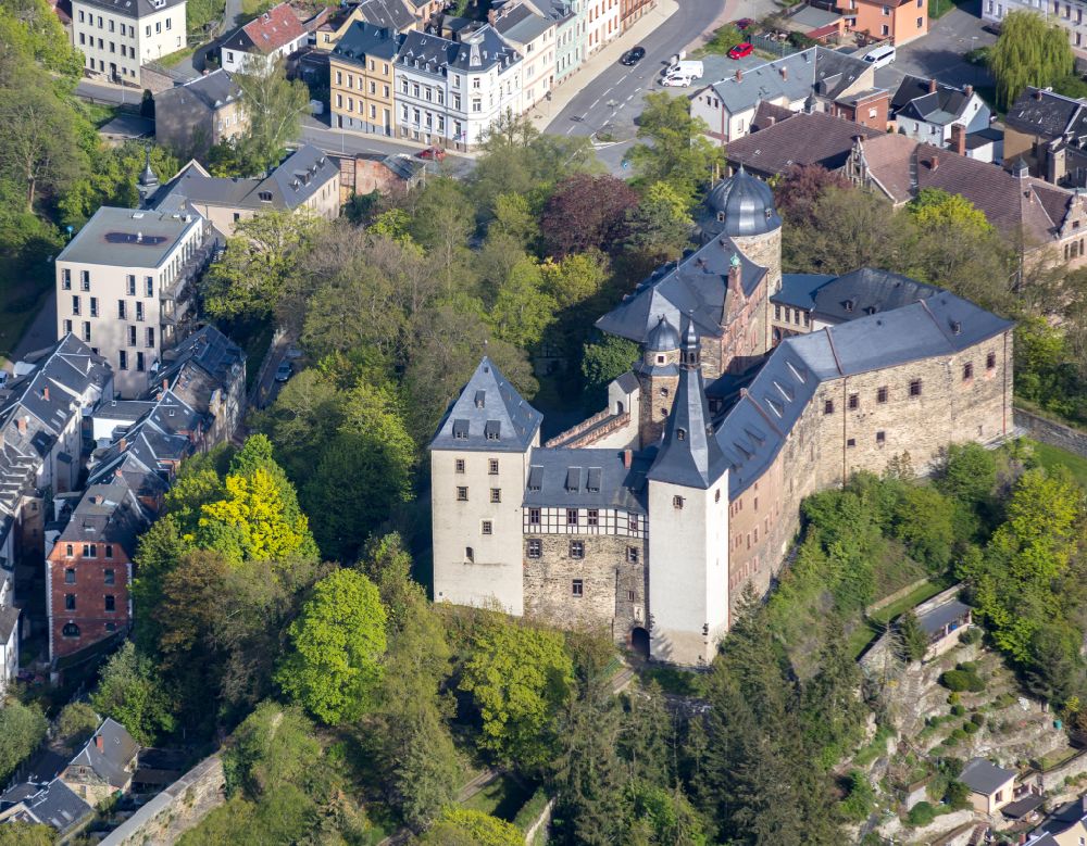 Luftbild Reichenbach im Vogtlan - Burganlage des Schloss Mylau in Reichenbach im Vogtlan im Bundesland Sachsen, Deutschland