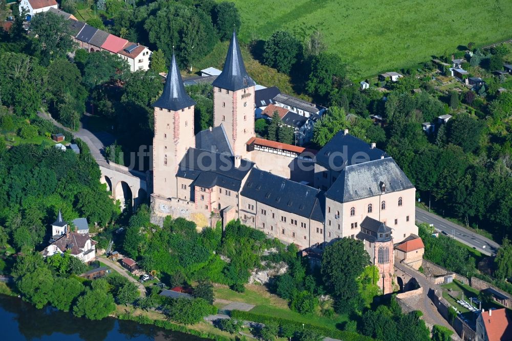 Rochlitz von oben - Burganlage des Schloss in Rochlitz im Bundesland Sachsen, Deutschland