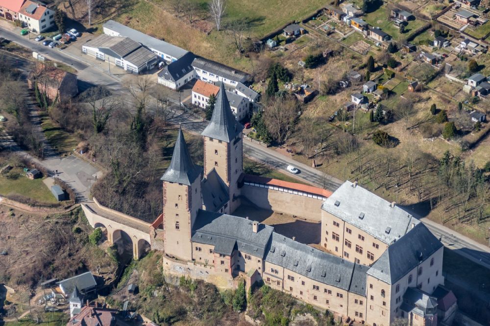 Luftaufnahme Rochlitz - Burganlage des Schloss in Rochlitz im Bundesland Sachsen, Deutschland