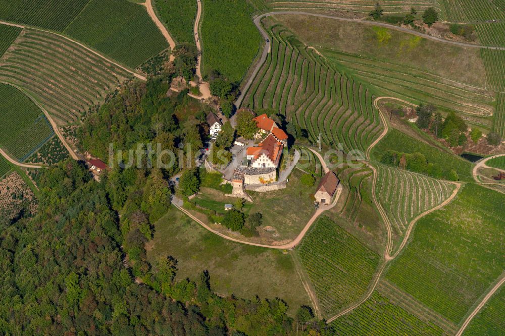 Durbach von oben - Burganlage des Schloss Staufenberg in Durbach im Bundesland Baden-Württemberg, Deutschland