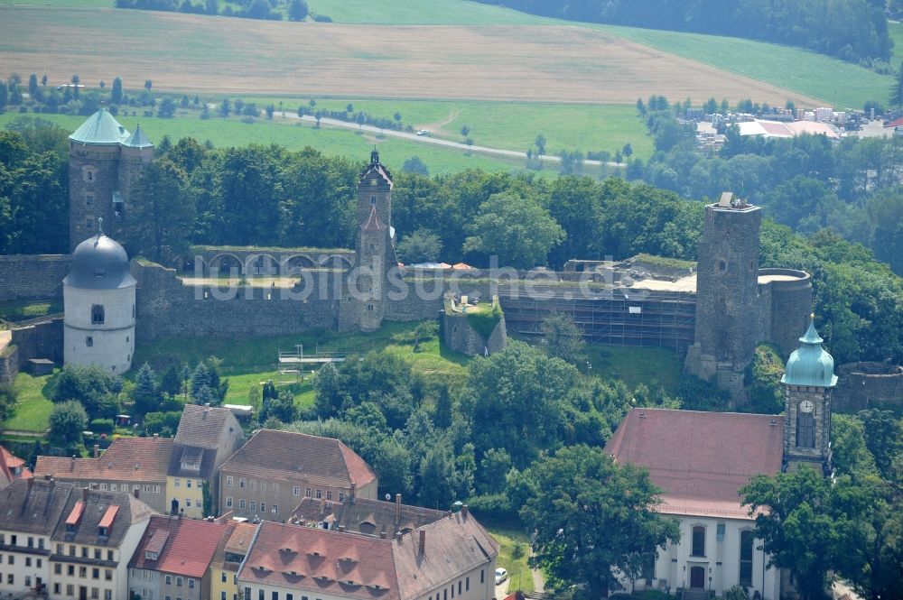 Luftaufnahme Stolpen - Burganlage des Schloss in Stolpen im Bundesland Sachsen, Deutschland