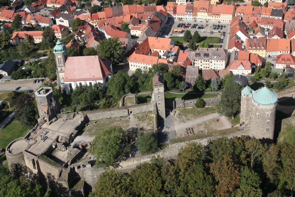 Stolpen aus der Vogelperspektive: Burganlage des Schloss in Stolpen im Bundesland Sachsen, Deutschland