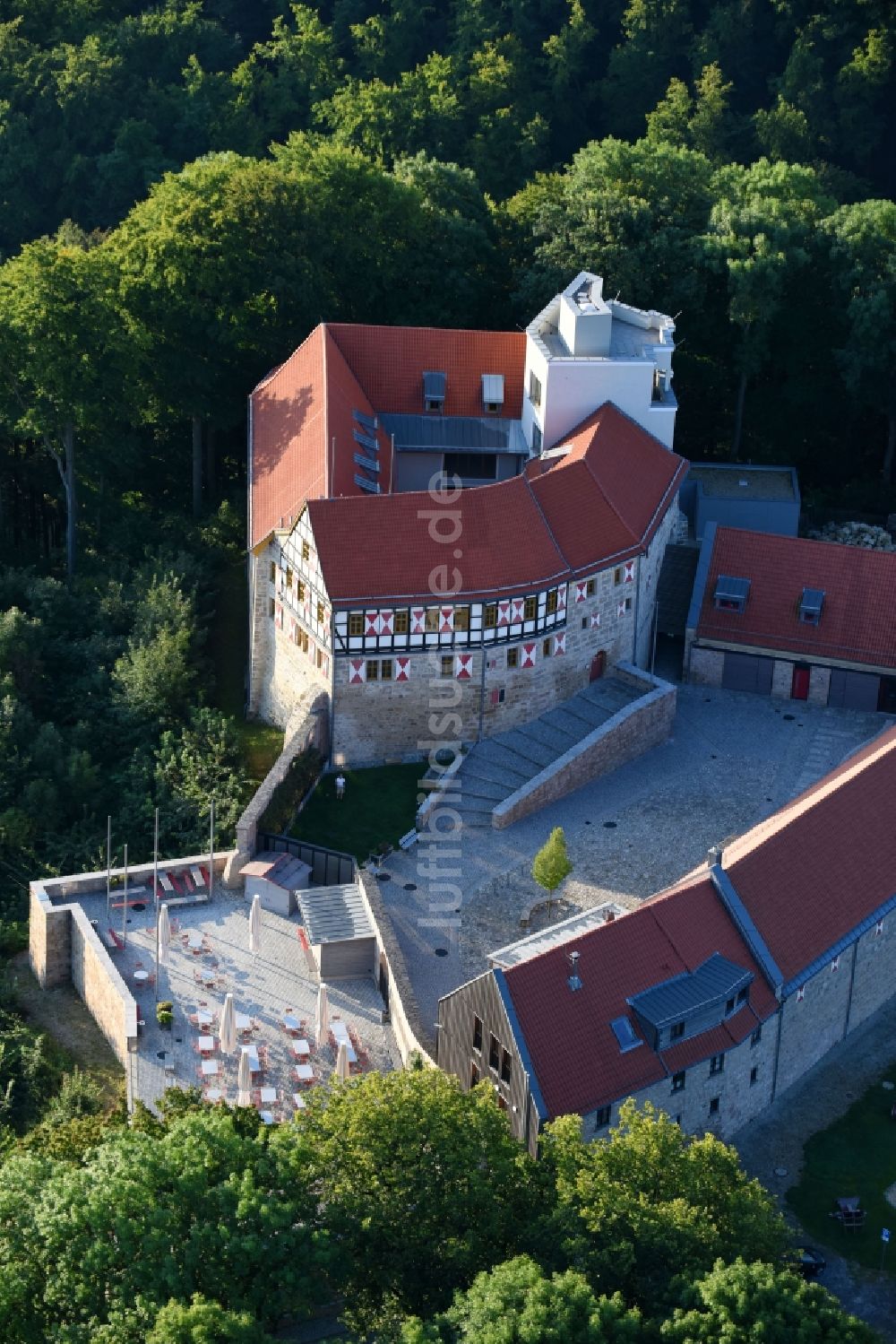 Luftbild Leinefelde-Worbis - Burganlage der Veste Burg Scharfenstein am Scharfenstein in Leinefelde-Worbis im Bundesland Thüringen, Deutschland