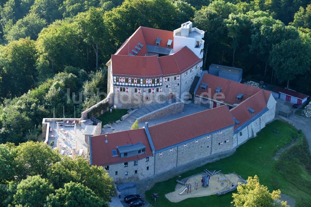 Luftaufnahme Leinefelde-Worbis - Burganlage der Veste Burg Scharfenstein am Scharfenstein in Leinefelde-Worbis im Bundesland Thüringen, Deutschland