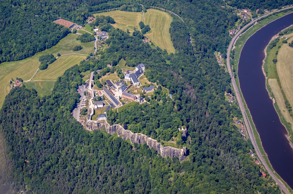 Luftbild Königstein - Burganlage der Veste Königstein in Königstein im Bundesland Sachsen, Deutschland