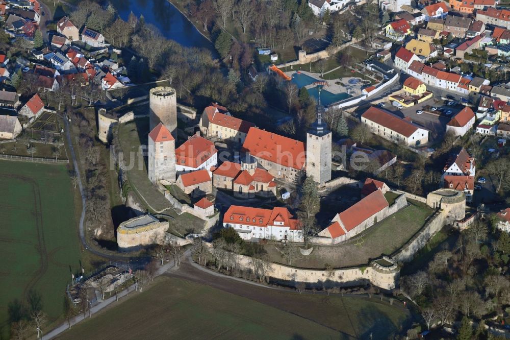 Luftaufnahme Querfurt - Burganlage der Veste Querfurt Straße Strasse der Romanik in Querfurt im Bundesland Sachsen-Anhalt, Deutschland