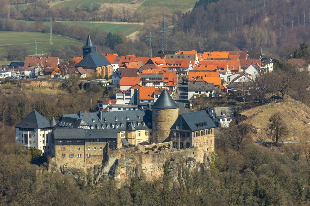 Luftbild Waldeck - Burganlage der Veste Schloss Waldeck an der Schloßstraße in Waldeck im Bundesland Hessen, Deutschland