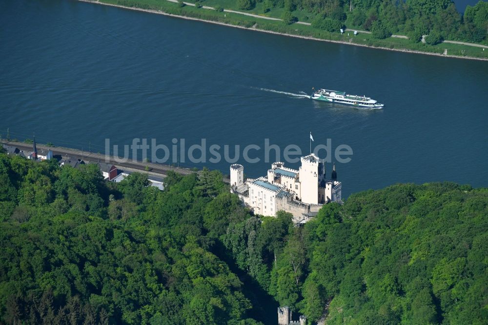 Koblenz aus der Vogelperspektive: Burganlage der Veste Stolzenfels am Schlossweg in Koblenz im Bundesland Rheinland-Pfalz, Deutschland