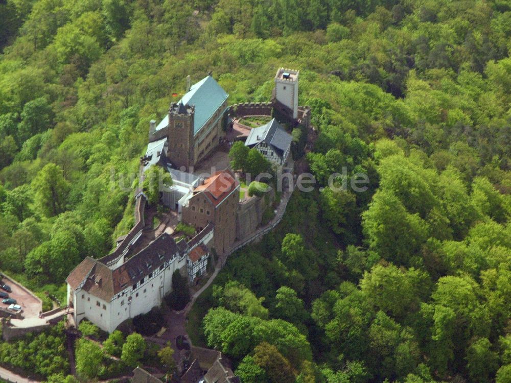 Luftbild Eisenach - Burganlage der Veste Wartburg in Eisenach im Bundesland Thüringen, Deutschland