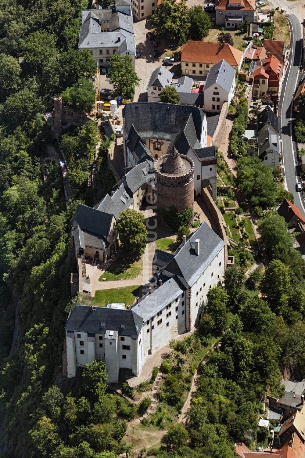 Leisnig aus der Vogelperspektive: Burgmauern Mildenstein in Leisnig im Bundesland Sachsen, Deutschland