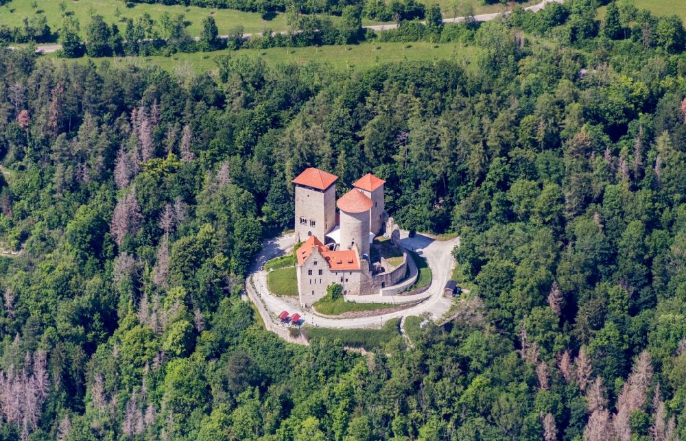 Luftaufnahme Treffurt - Burgruine Normannstein in Treffurt im Bundesland Thüringen