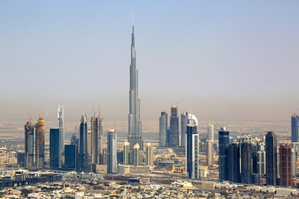 Luftaufnahme Dubai - Burj Khalifa im Ortsteil Downtown Dubai in Dubai in Vereinigte Arabische Emirate