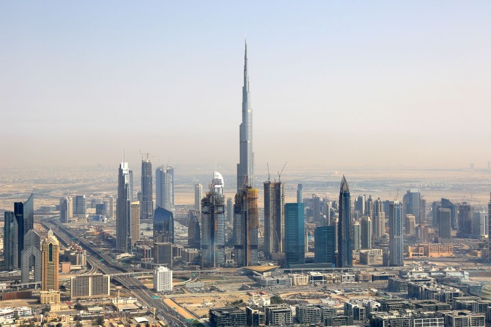 Luftaufnahme Dubai - Burj Khalifa im Ortsteil Downtown Dubai in Dubai in Vereinigte Arabische Emirate