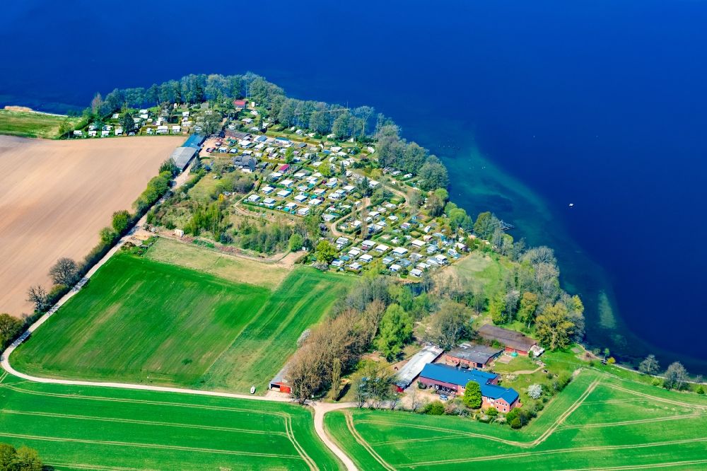 Luftaufnahme Nehmten - Campingplatz Jochen Brüne für Wohnwagen und Zelten in Nehmten am Plöner See im Bundesland Schleswig-Holstein, Deutschland