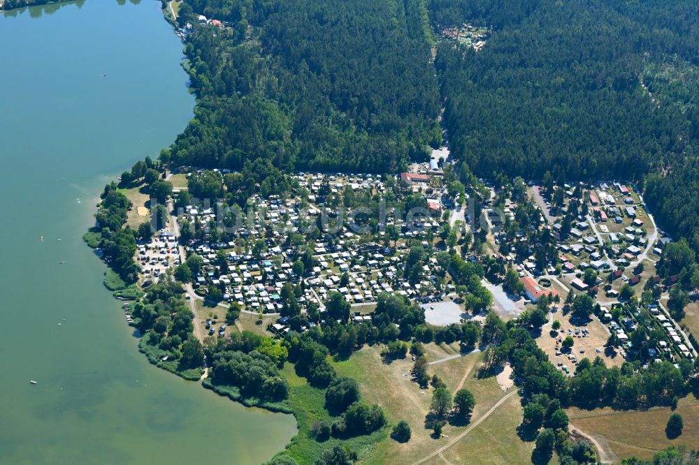 Hohenfelden von oben - Campingplatz am Seeufer Stausee Hohenfelden in Hohenfelden im Bundesland Thüringen, Deutschland