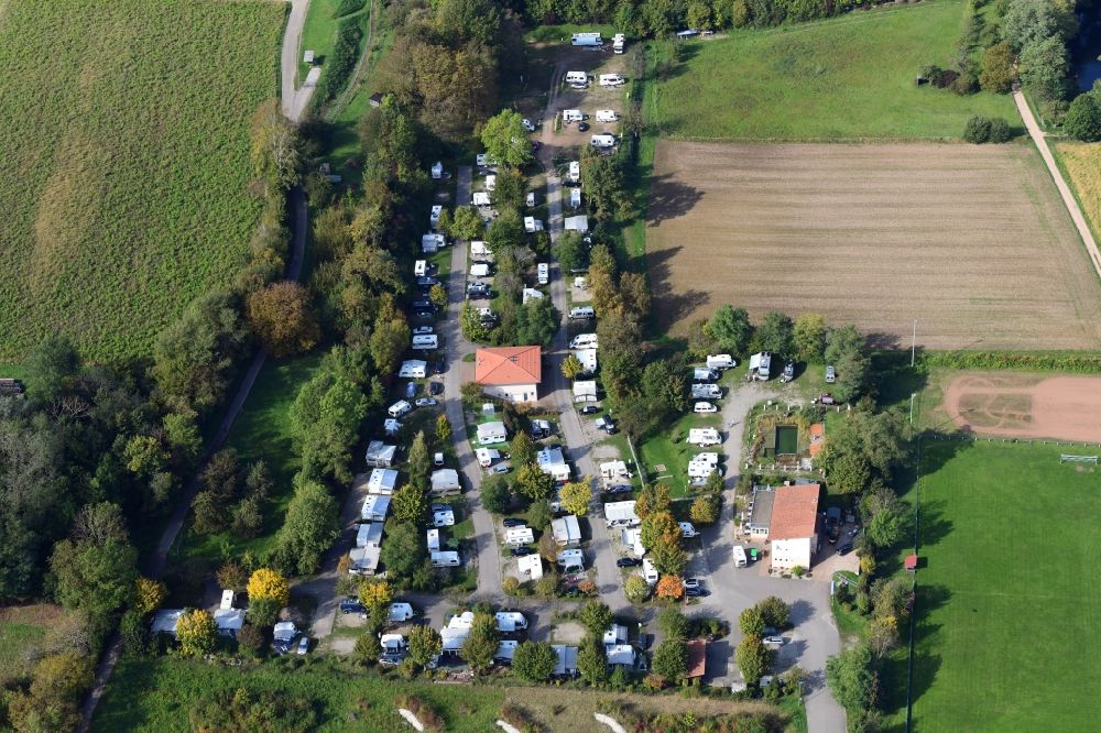 Sulzburg von oben - Campingplatz Sulzbachtal mit Wohnwagen und Zelten in Sulzburg im Bundesland Baden-Württemberg, Deutschland