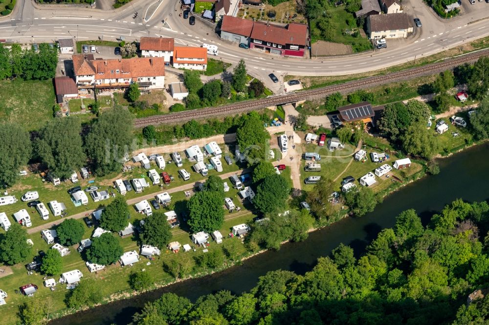 Luftbild Beuron - Campingplatz Wagenburg mit Wohnwagen in Beuron im Bundesland Baden-Württemberg, Deutschland