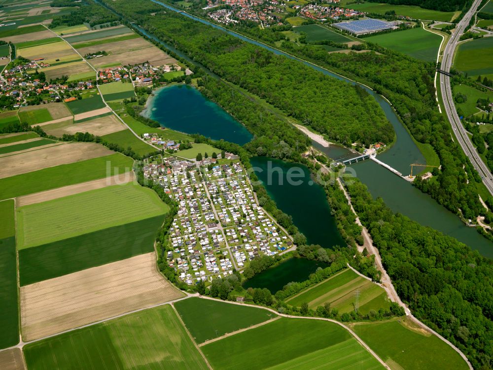 Luftaufnahme Kirchberg an der Iller - Campingplatz mit Wohnwagen und Zelten in Kirchberg an der Iller im Bundesland Baden-Württemberg, Deutschland