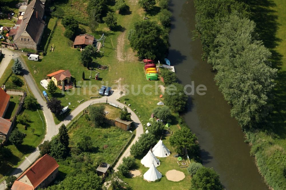 Luftbild Kirchscheidungen - Campingplatz mit Wohnwagen und Zelten in Kirchscheidungen im Bundesland Sachsen-Anhalt, Deutschland