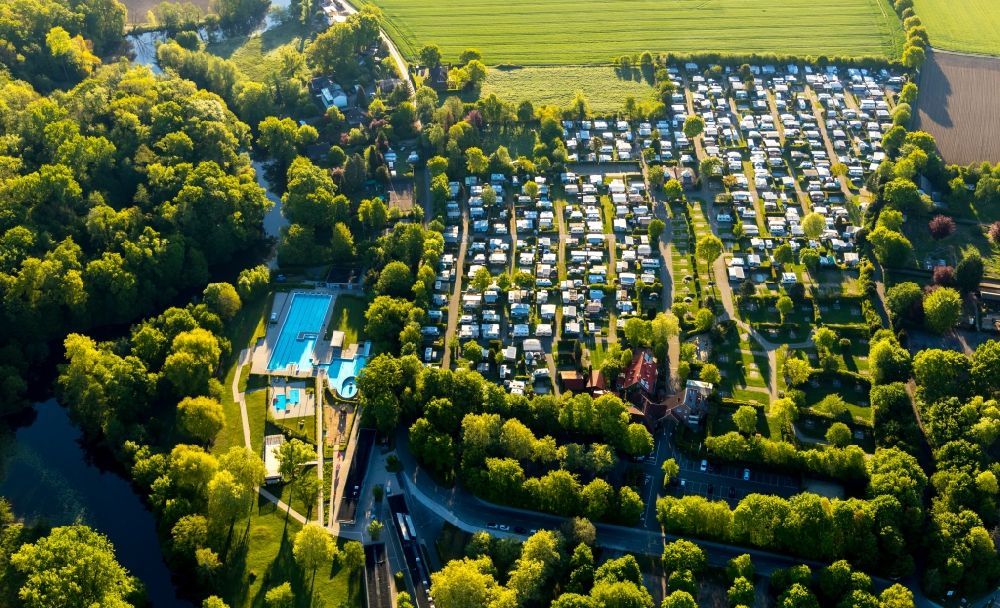 Luftbild Münster - Campingplatz mit Wohnwagen und Zelten in Münster im Bundesland Nordrhein-Westfalen, Deutschland