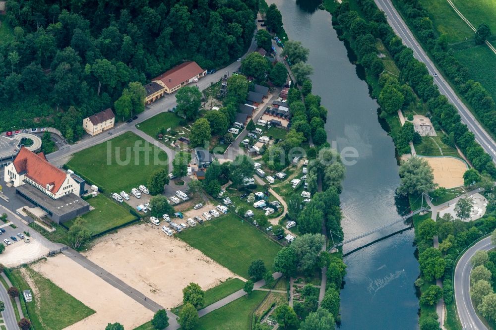 Luftbild Sigmaringen - Campingplatz mit Wohnwagen und Zelten in Sigmaringen im Bundesland Baden-Württemberg, Deutschland