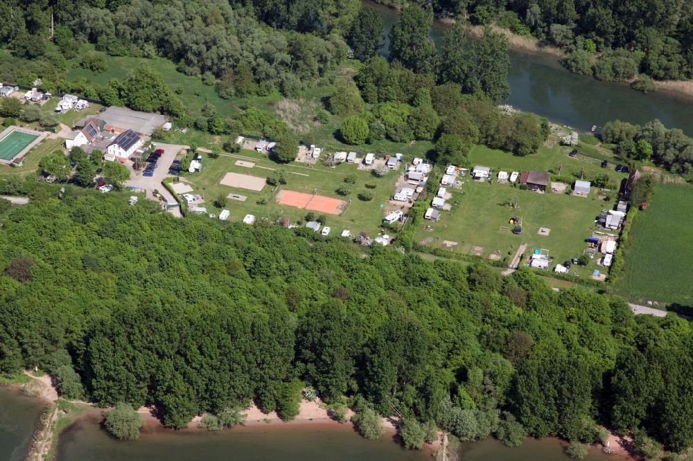 Luftbild Trebur - Campingplatz mit Wohnwagen und Zelten in Trebur im Bundesland Hessen, Deutschland