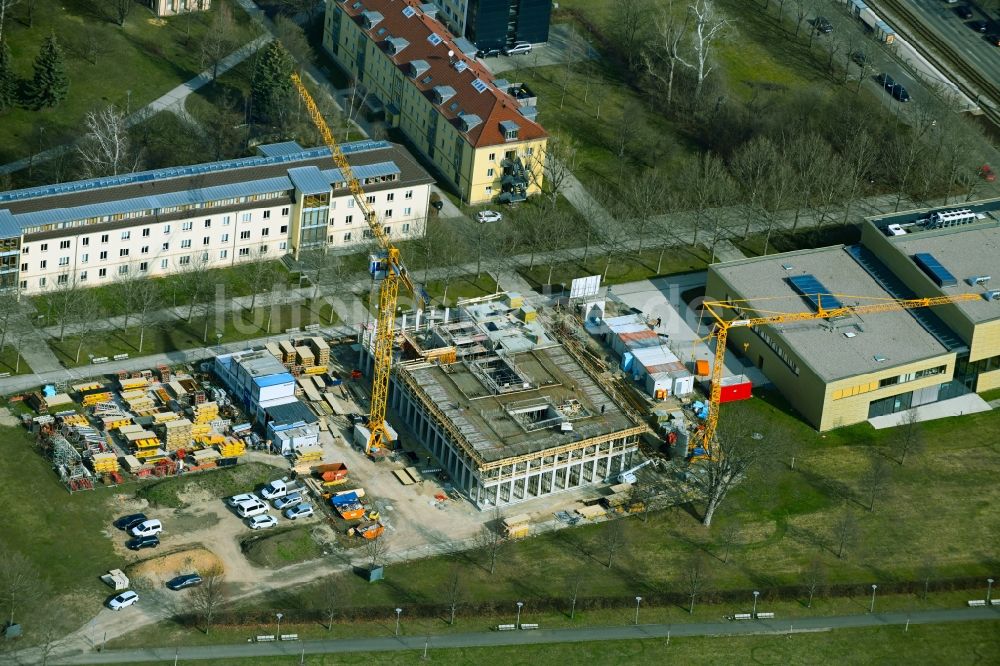 Erfurt von oben - Campus- Universitäts- Bereich mit Neubau- Baustelle Forschungsneubau Weltbeziehungen der Universität in Erfurt im Bundesland Thüringen, Deutschland