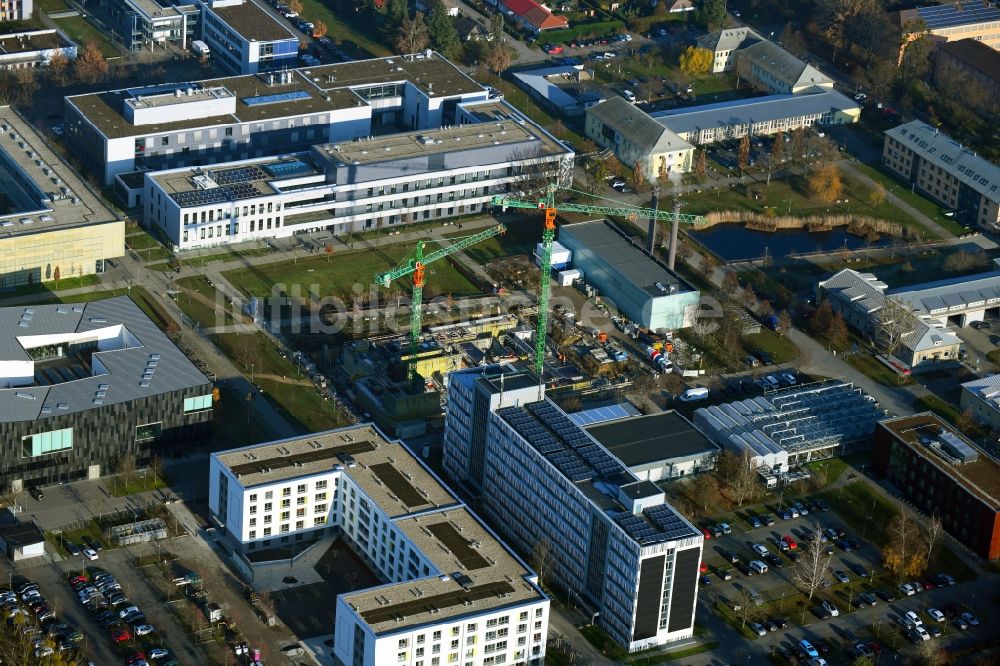Luftaufnahme Potsdam - Campus- Universitäts- Bereich mit Neubau- Baustelle auf dem Gelände der Universität Potsdam im Ortsteil Golm in Potsdam im Bundesland Brandenburg, Deutschland