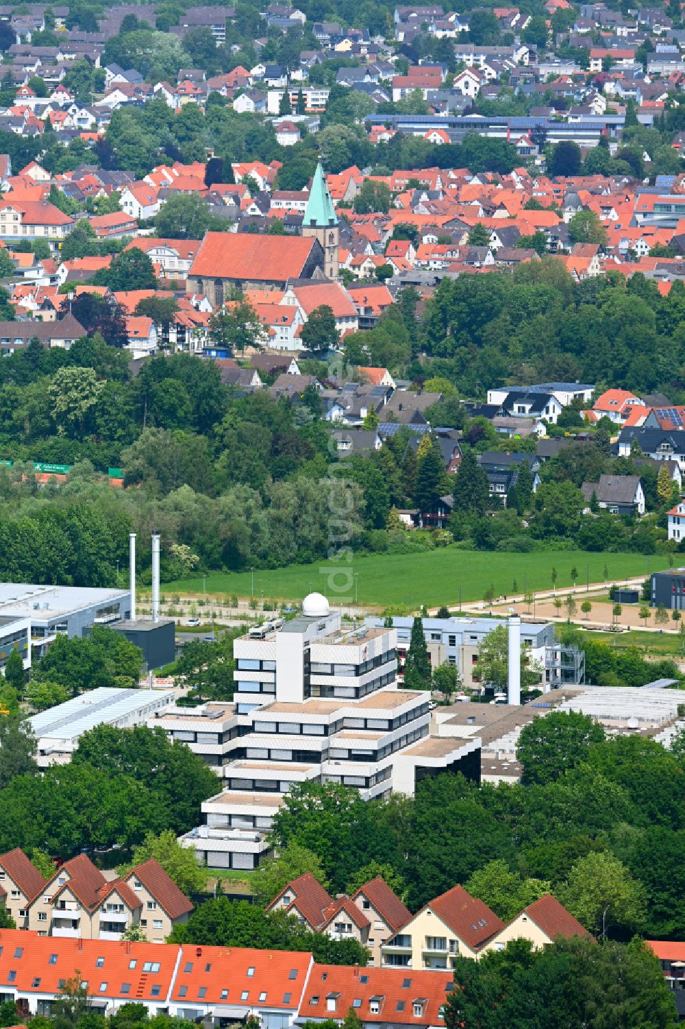 Lemgo von oben - Campus- Universitäts- Bereich Technische Hochschule Ostwestfalen-Lippe Biotechnologie in Lemgo im Bundesland Nordrhein-Westfalen, Deutschland