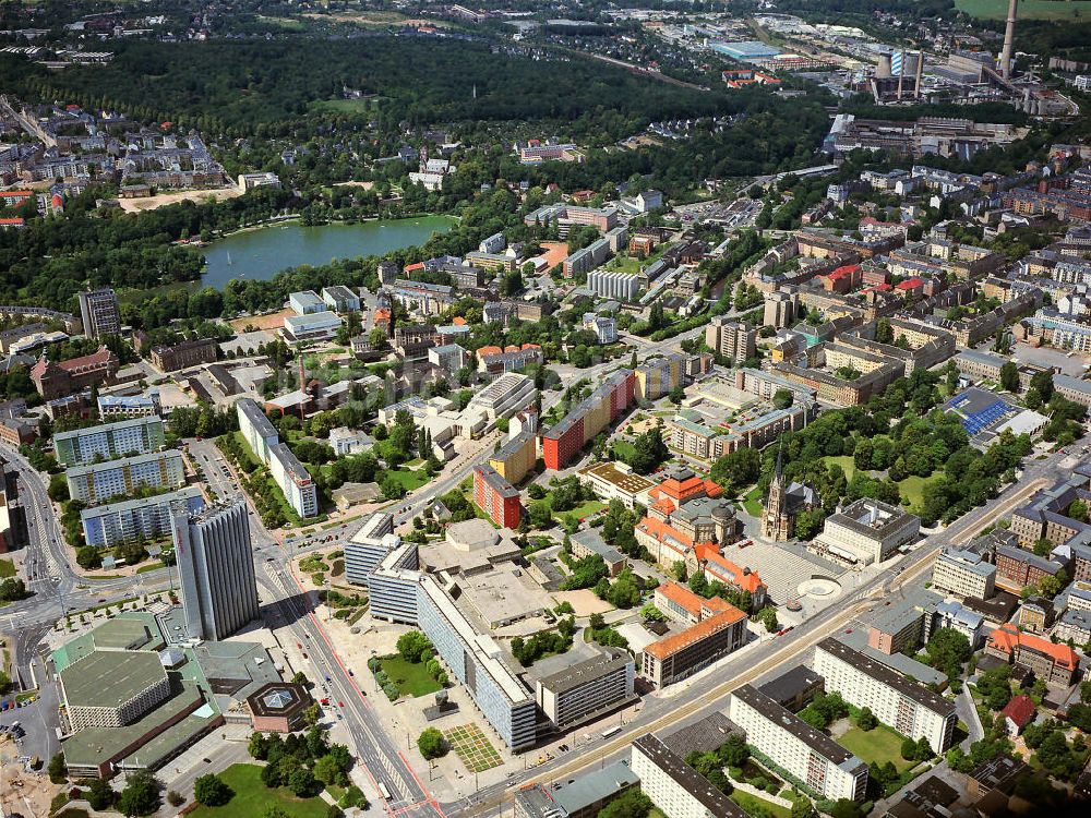 Chemnitz von oben - Chemnitzer Innenstadt an der Stadthalle Chemnitz