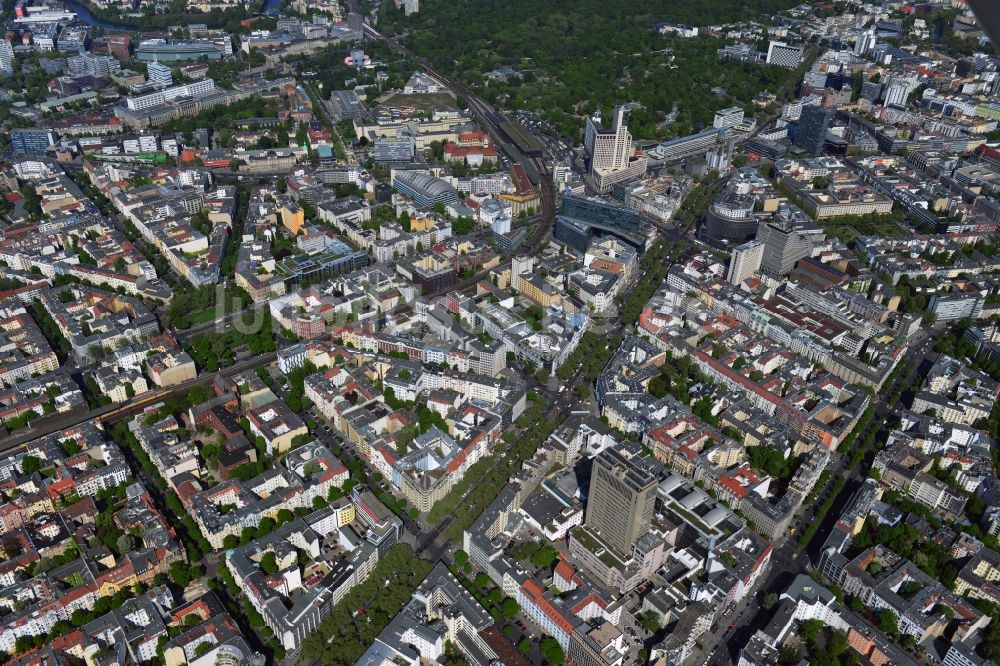 Luftaufnahme Berlin - City-West im Stadtteil Charlottenburg von Berlin mit Kurfürstendamm, Lietzenburger-Straße und Kantstraße 