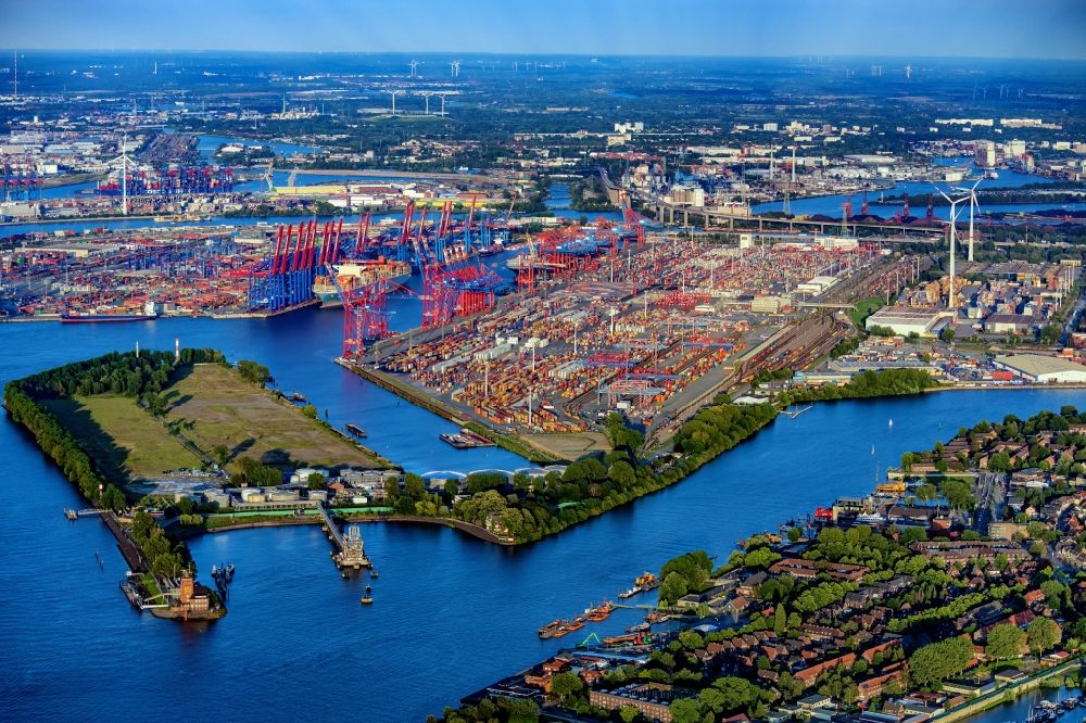 Luftaufnahme Hamburg - Container Terminal Burchhardkai am Hamburger Hafen / Waltershofer Hafen in Hamburg
