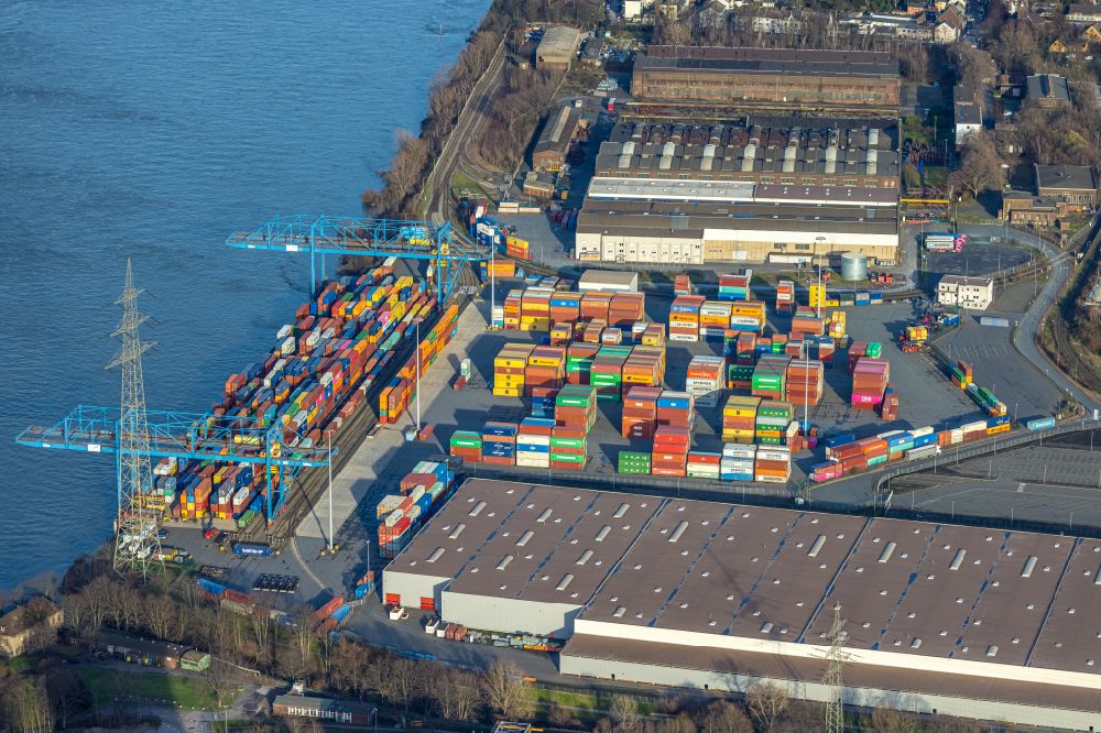 Luftaufnahme Duisburg - Container- Terminal im GVZ Güterverkehrszentrum in Duisburg im Bundesland Nordrhein-Westfalen, Deutschland