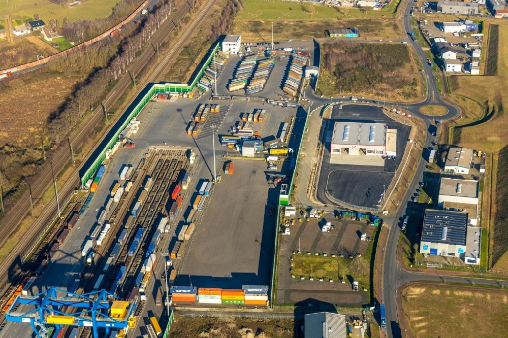 Duisburg aus der Vogelperspektive: Container- Terminal Samskip Multimodal Rail Terminal in Duisburg im Bundesland Nordrhein-Westfalen, Deutschland