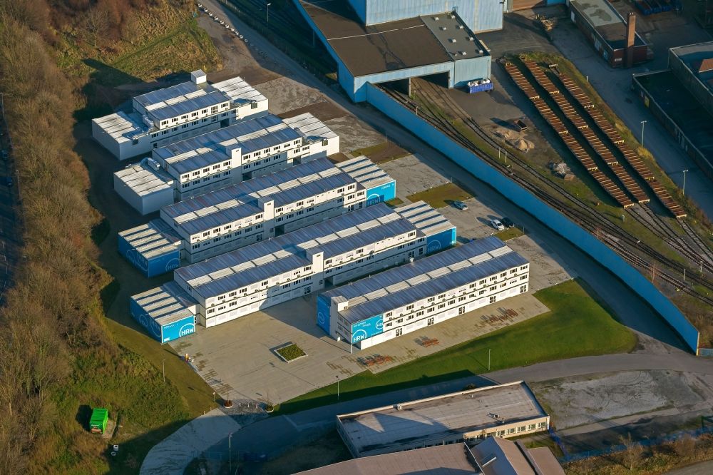 Mülheim an der Ruhr von oben - Containerbau der Hochschule Ruhr West, HRW in Mülheim an der Ruhr im Bundesland Nordrhein-Westfalen