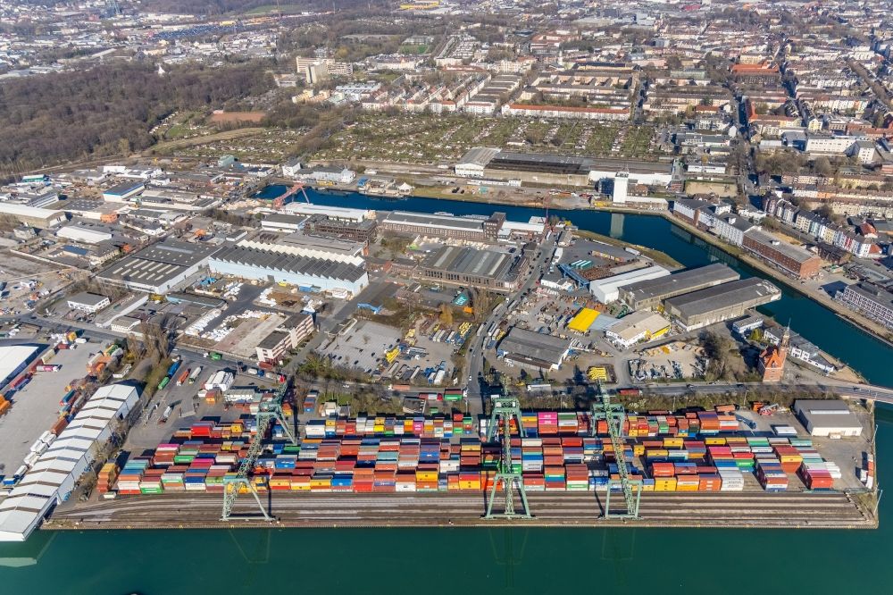 Luftbild Dortmund - Containerhafen des Binnenhafen der Container Terminal Dortmund GmbH in Dortmund im Bundesland Nordrhein-Westfalen, Deutschland